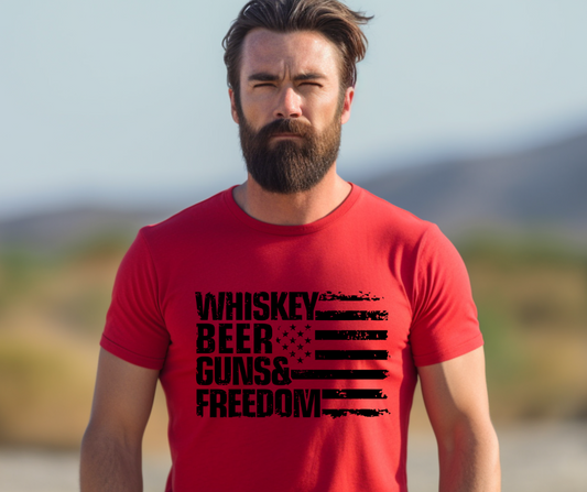 Whiskey Beer Guns & Freedom BLACK DTF Transfer