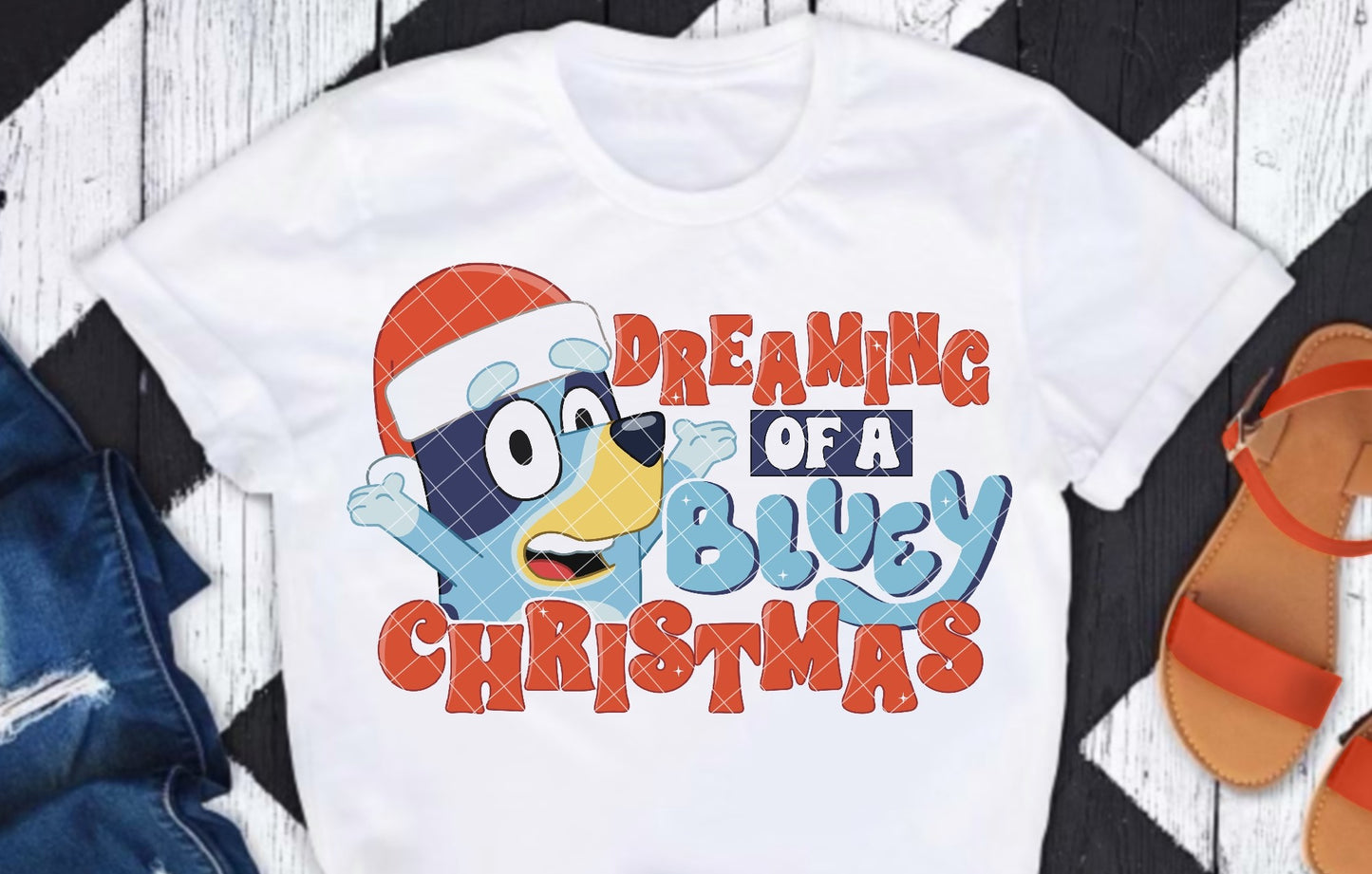 Dreaming Of A Bluey Christmas WHITE DTF Transfer