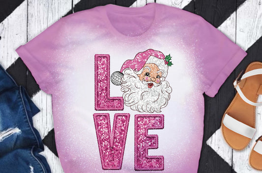 Santa Love Faux Sequin Pink Simple DTF Transfer