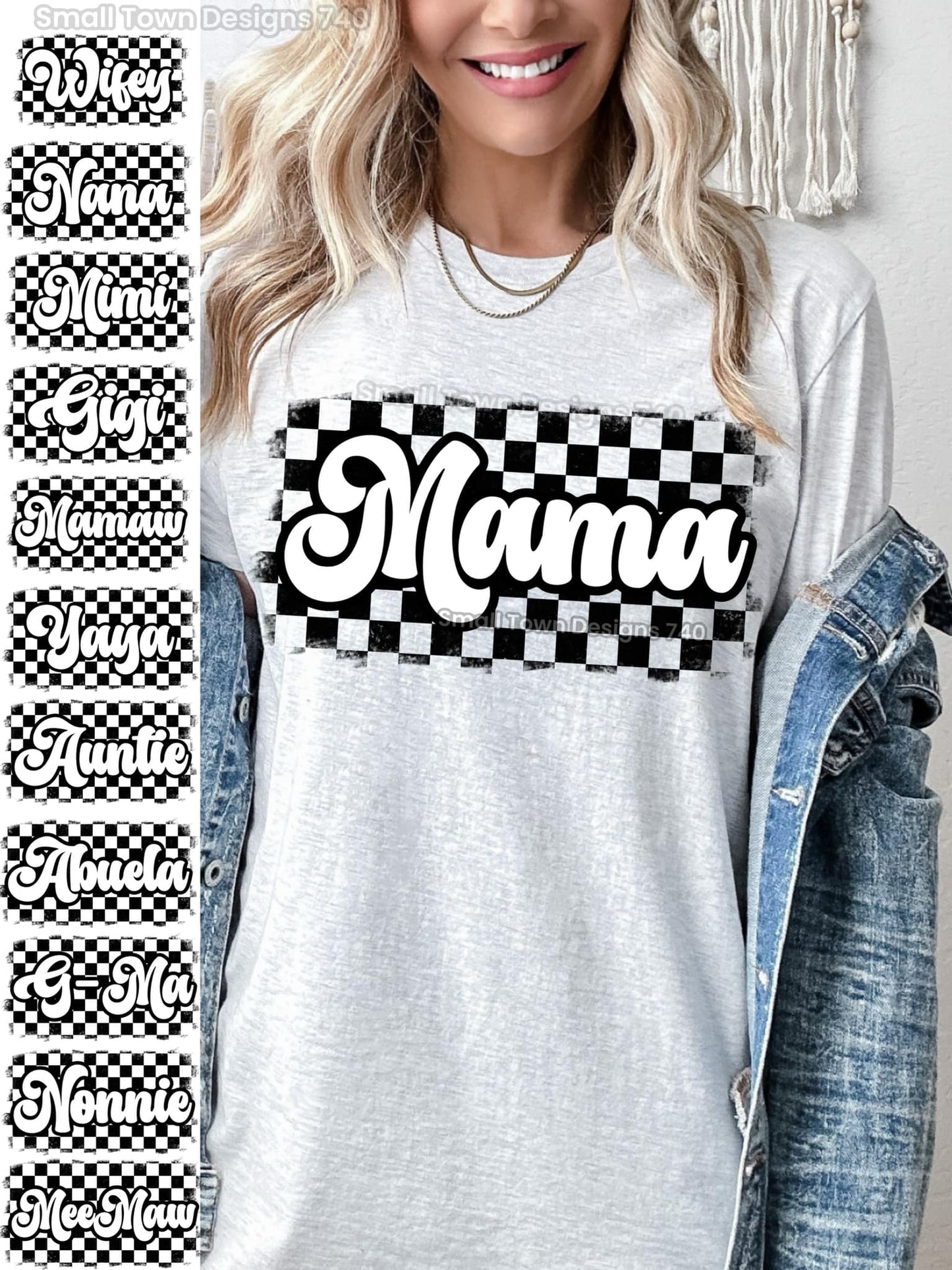 Black and White Checkered Mama (and Others) DTF Transfer