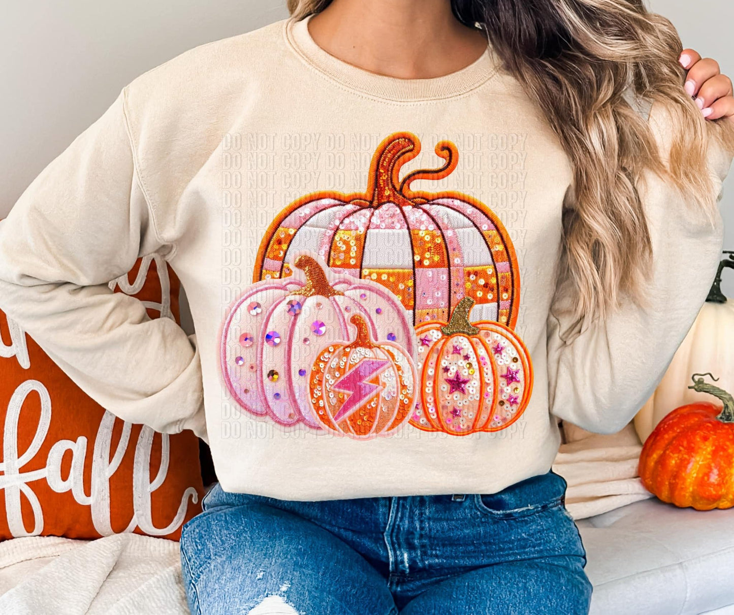 Retro Pumpkins Faux Embroidery