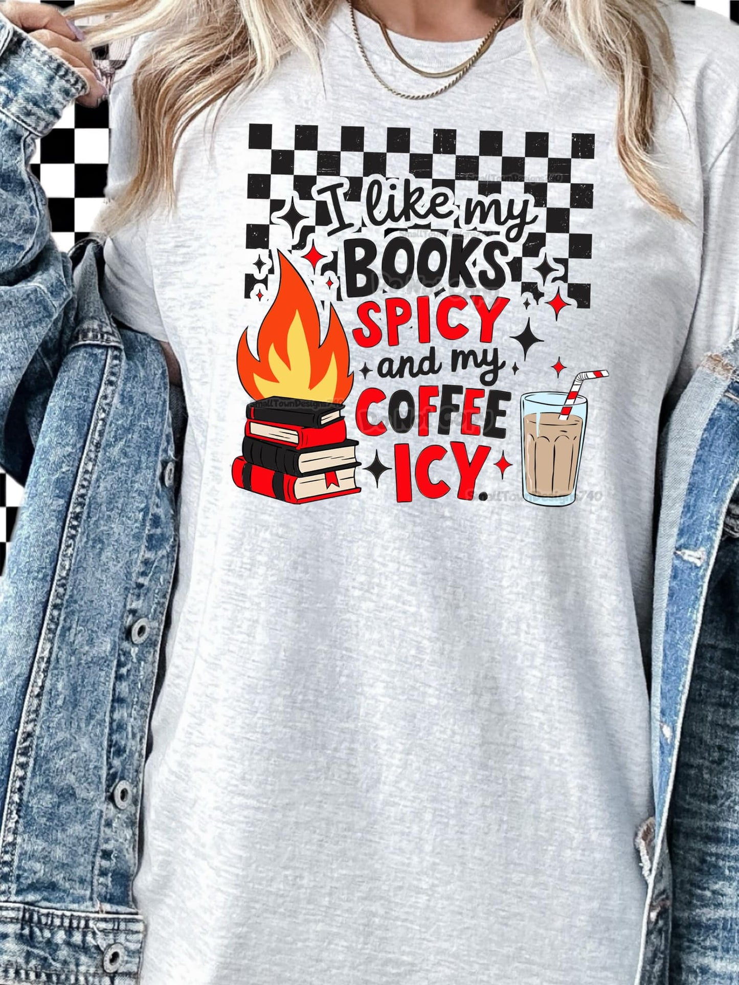 I Like My Books Spicy And My Coffee Icy (BLACK AN RED) DTF Transfer