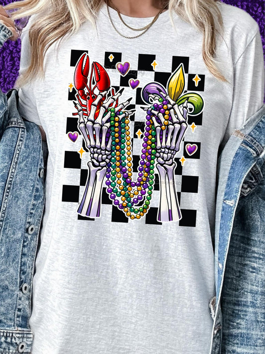 Mardi Gras Skelly Hands with beads DTF Transfer