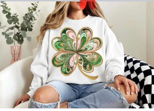 Watercolor Pink Green Shamrock