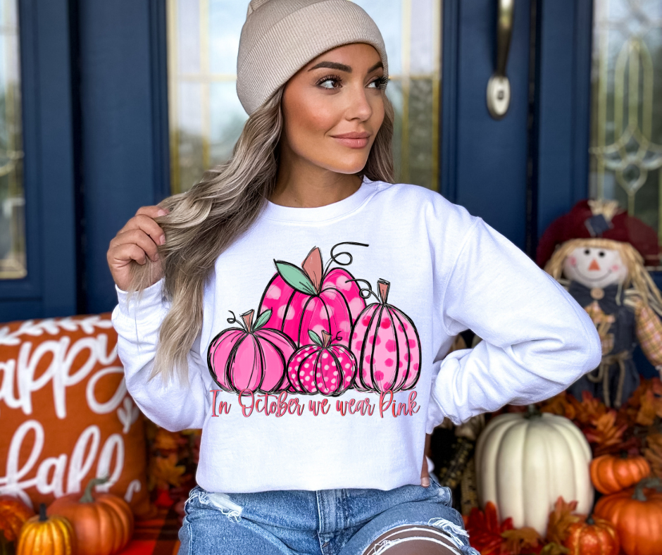 In October We Wear Pink Pumpkins DTF Transfer