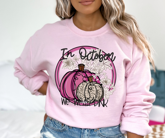In October We Wear Pink Floral Pumpkins DTF Transfer