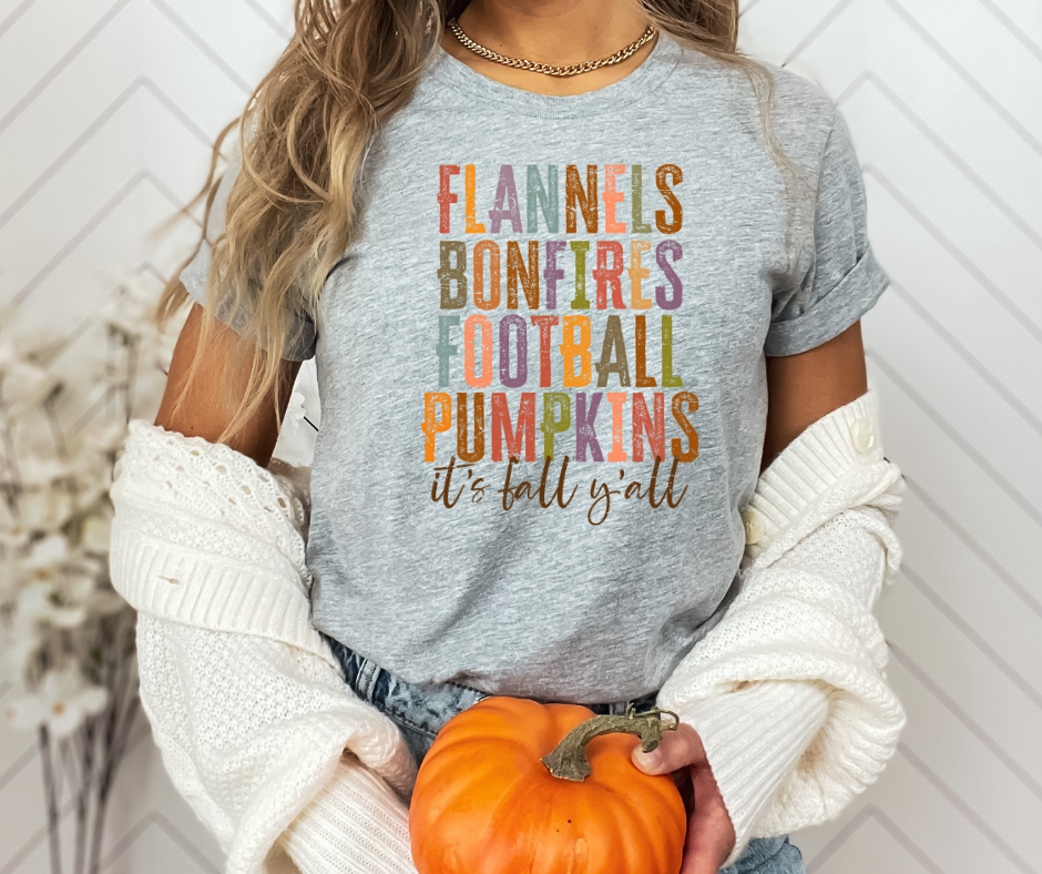 Flannels Bonfires Football Pumpkins It's Fall Y'all DTF Transfer