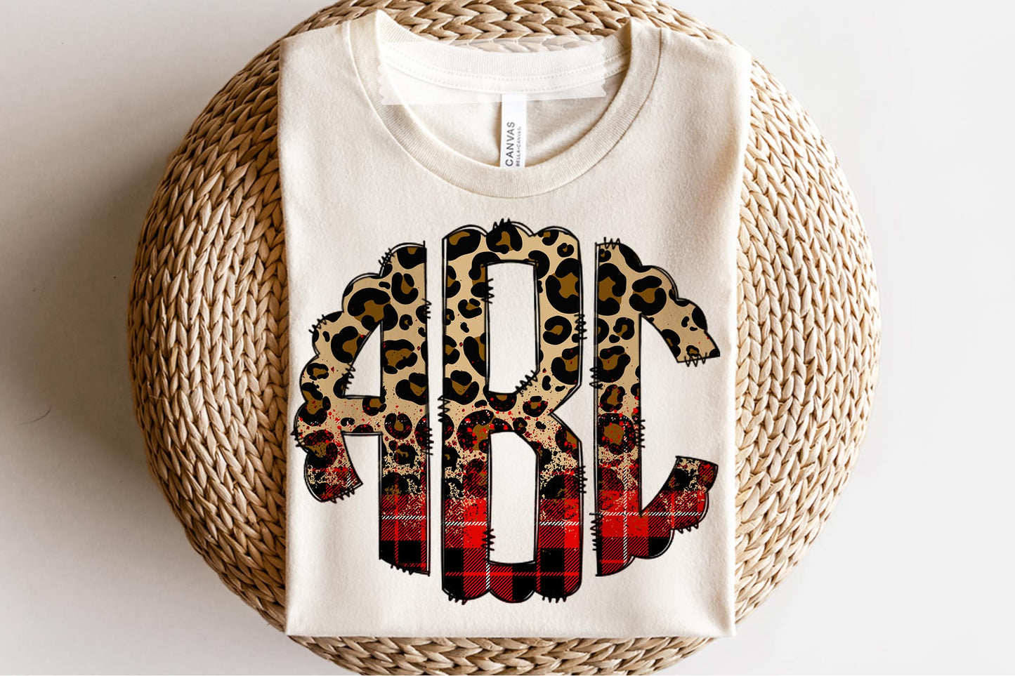 Custom Buffalo Plaid Leopard Monogram DTF Transfer