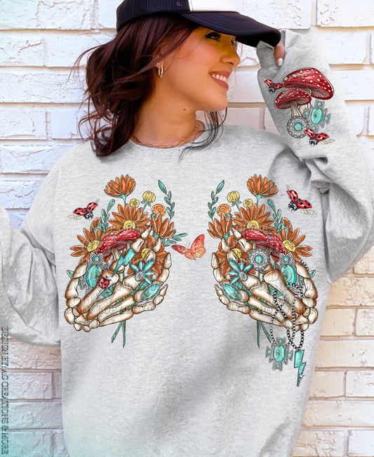 Western Boho Concho Skeleton Hands WITH SLEEVE DTF Transfer