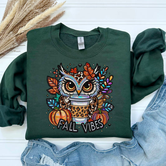 Fall Vibes Leopard Coffee Owl