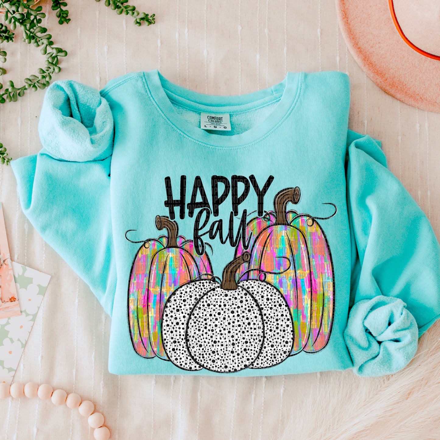 Happy Fall Watercolor Dotted Pumpkins