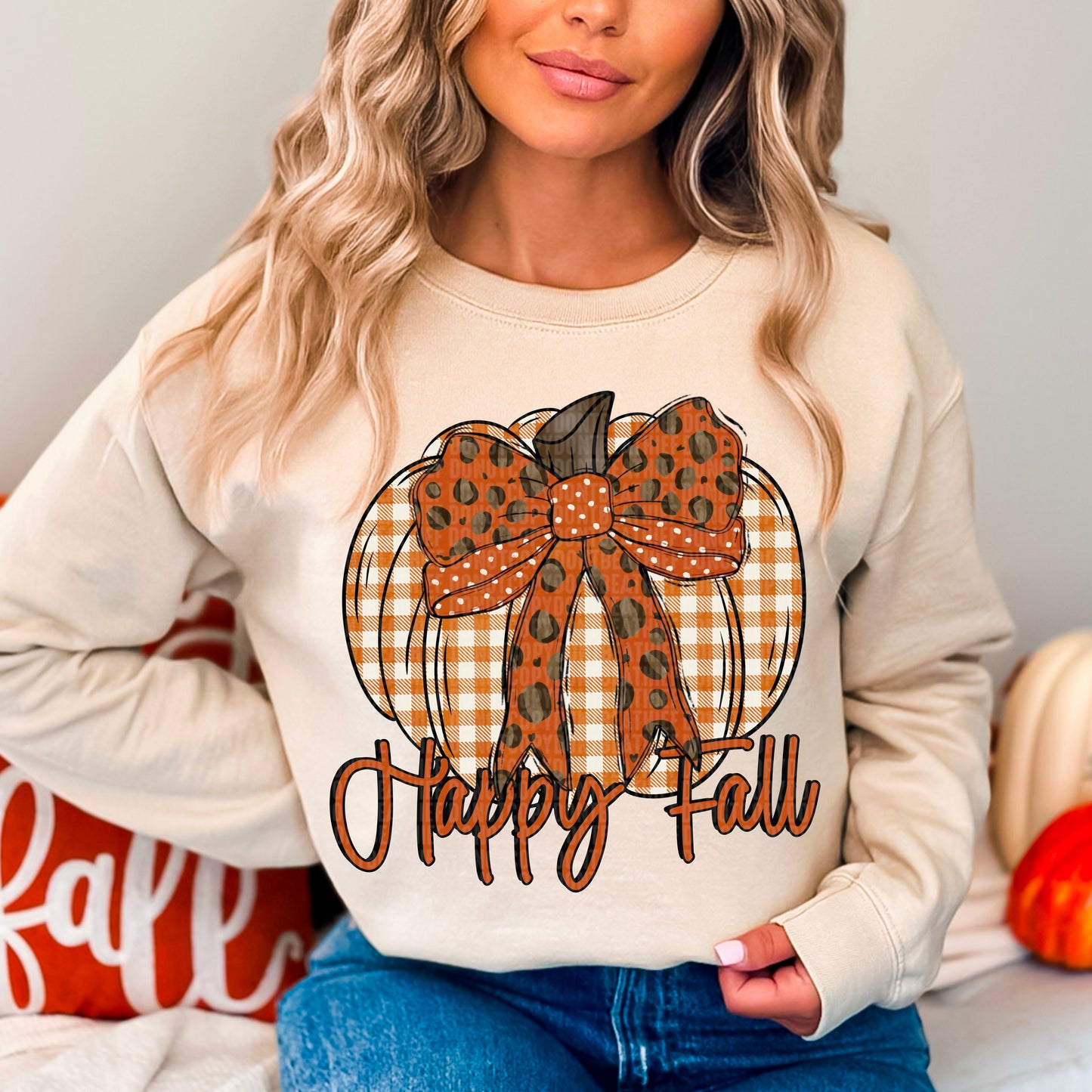 Happy Fall Plaid Pumpkin Leopard Bow