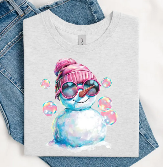 Retro Snowman Pink Bubbles