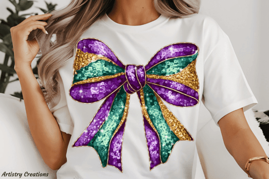 Mardi Gras Glitter Bow DTF Transfer