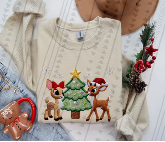 Faux Embroidery Rudolph Tree