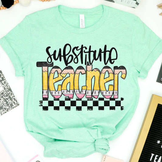 Substitute Teacher Pencil Checkered