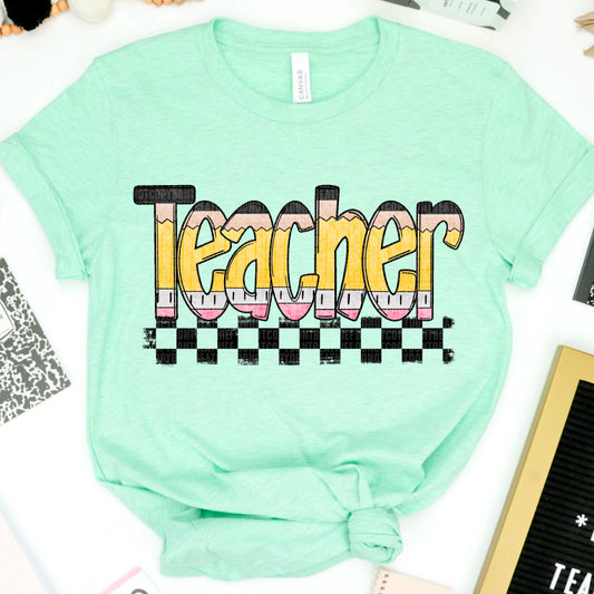 Teacher Pencil Checkered