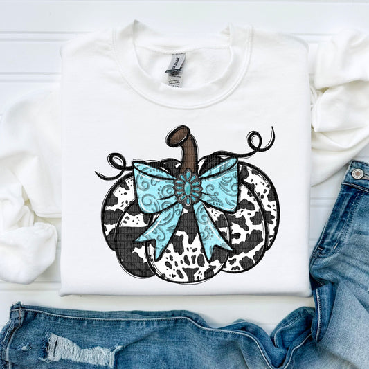 Cow Print Pumpkin Blue Bow