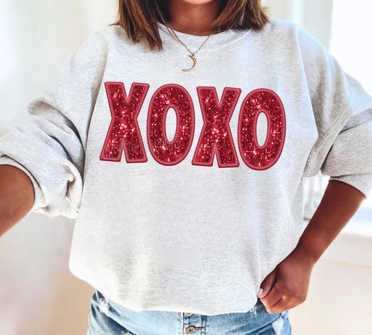 Faux Embroidery Sequin Red XOXO