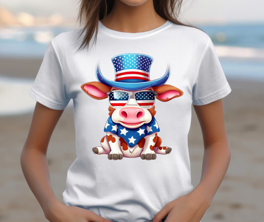 Patriotic Spotted Cow with Sunglasses DTF Transfer