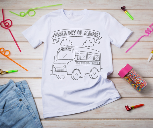 100th Day of School Bus Coloring DTF Transfer
