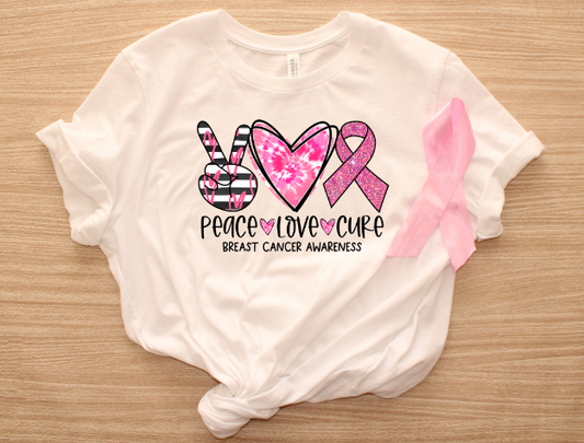 Peace Love Cure Breast Cancer Awareness DTF Transfer