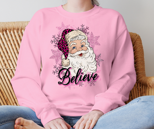 Pink Leopard Santa Believe DTF Transfer