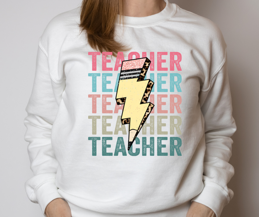 Stacked Teacher Pencil Bolt DTF Transfer