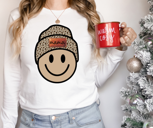 Smile Face Mama Leopard Beanie DTF Transfer